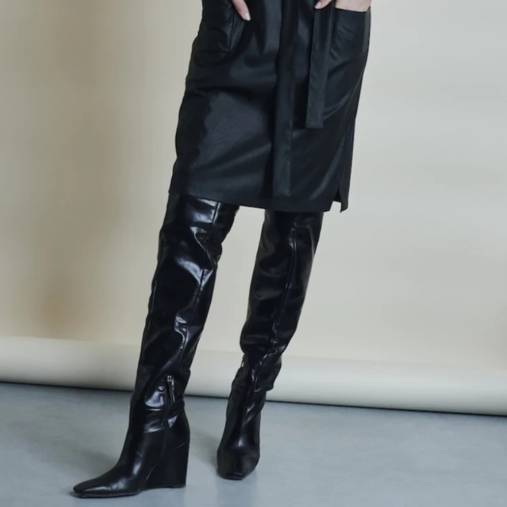 NWT Zara Leather Over The Knee Wedge Heel Boots, Size 7.5 - Picture 4 of 17